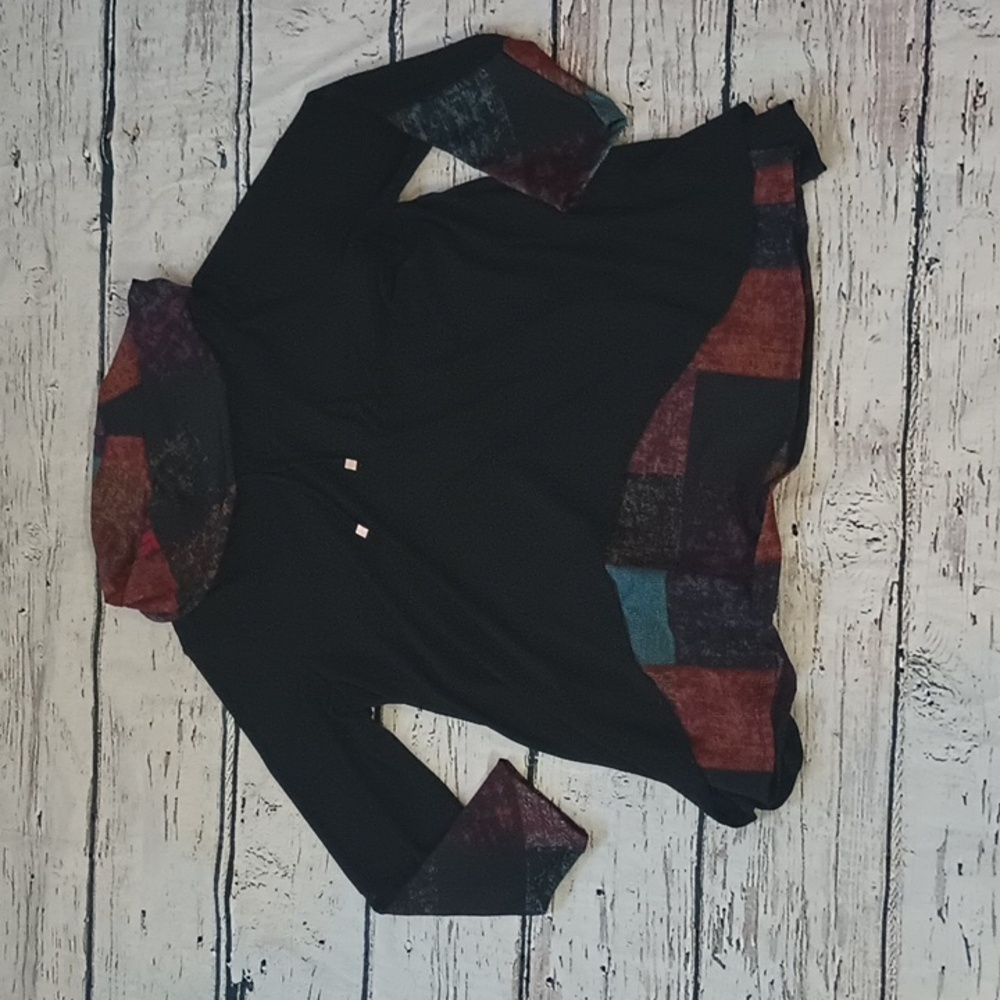 Ali Miles Black Multicolor Patchwork Funnel Neck … - image 1